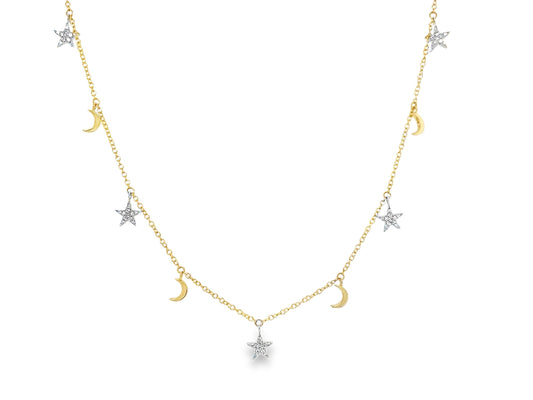 DIAMOND STAR & MOON NECKLACE, 20"/19"/18"