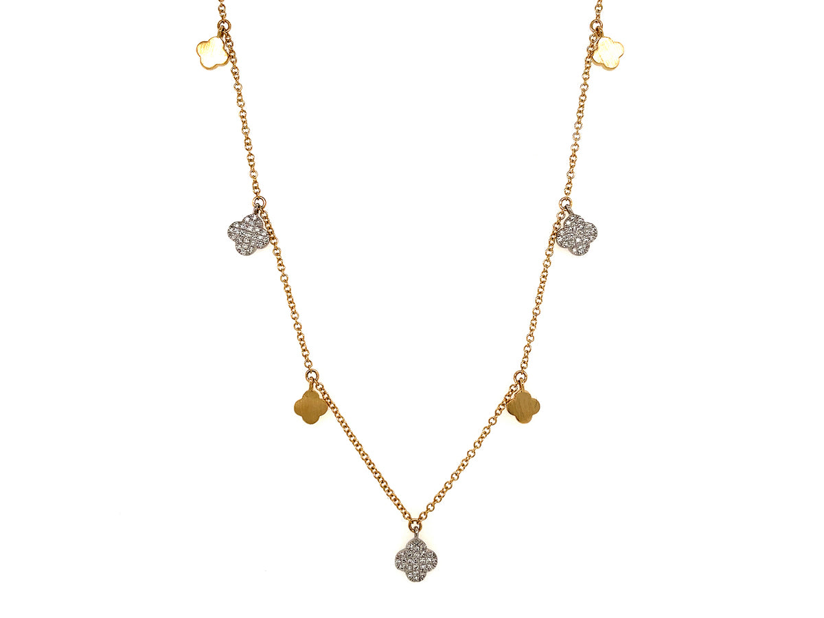 DIAMOND CLOVER CHARM NECKLACE, SATIN FINISH, 32"/31"/30", 14KWY  (N)
