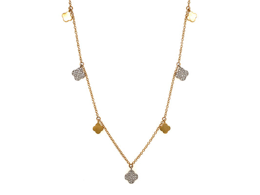 DIAMOND CLOVER CHARM NECKLACE, SATIN FINISH, 32"/31"/30", 14KWY  (N)