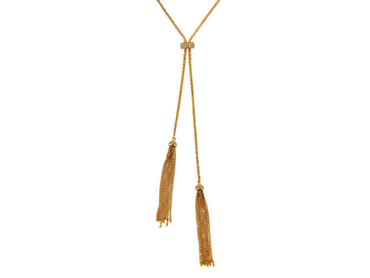 BOLO DIAMOND NECKLACE WITH TASSELS, 14KY