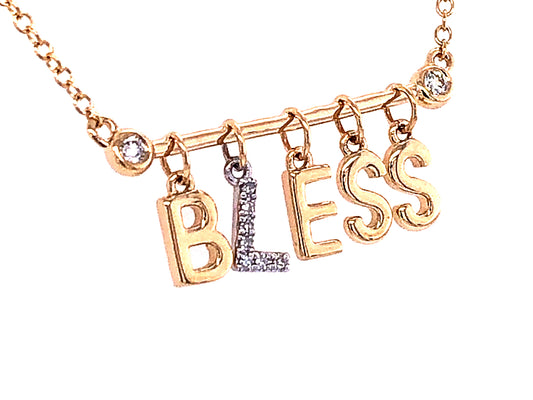 DIAMOND BLESS PENDANT NECKLACE, 18"/17"/16", 14KWY (N)