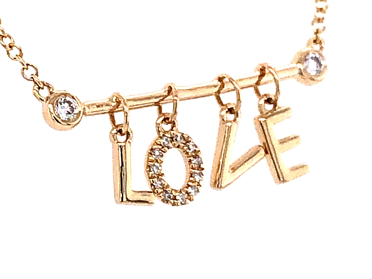 DIAMOND LOVE PENDANT NECKLACE, 18"/17"/16", 14KY (N)