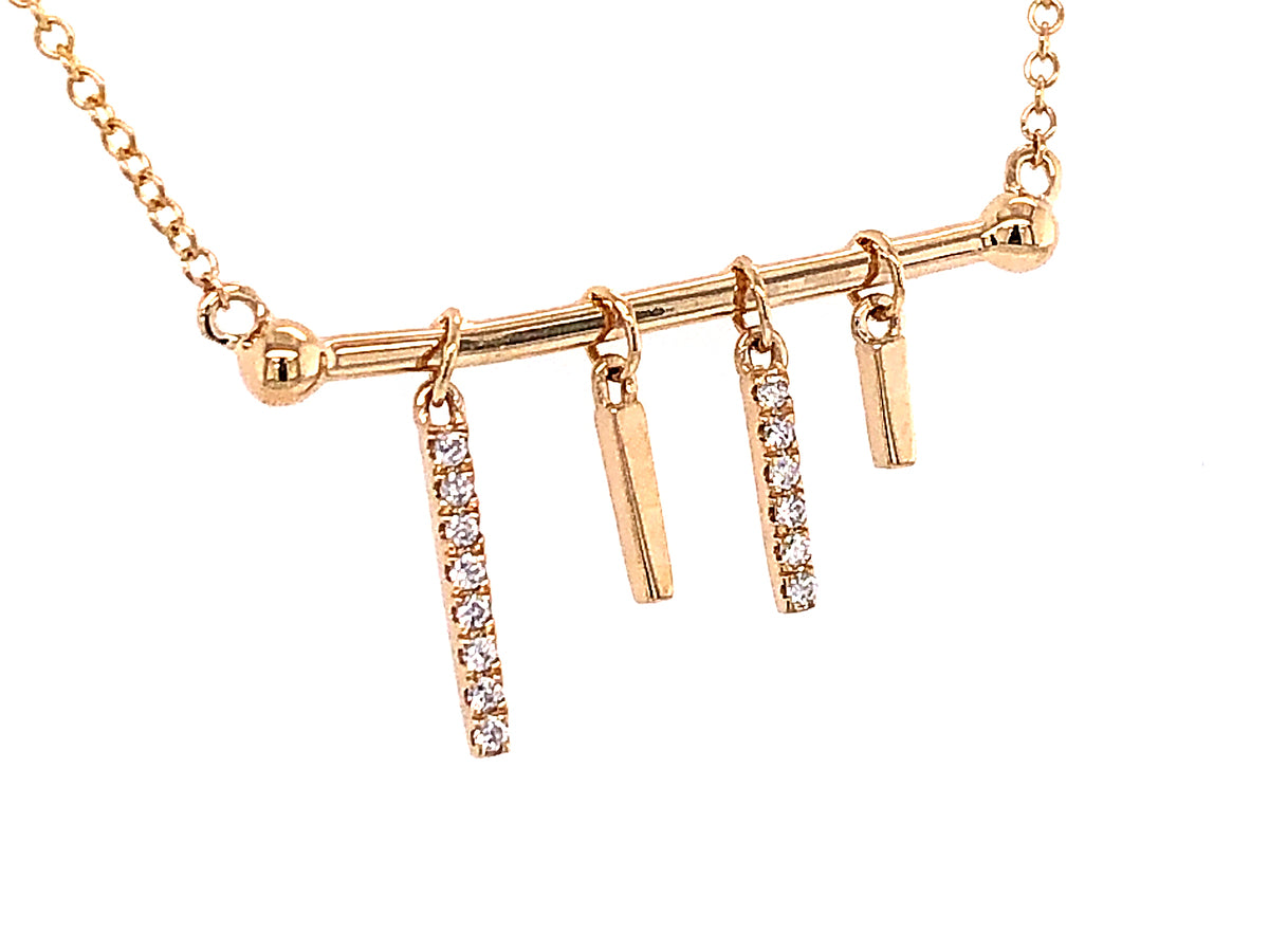 DIAMOND 4 BARS PENDANT NECKLACE, 18"/16", 14KY (N)