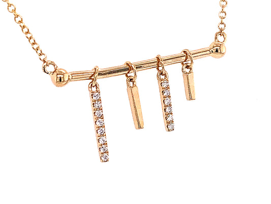 DIAMOND 4 BARS PENDANT NECKLACE, 18"/16", 14KY (N)