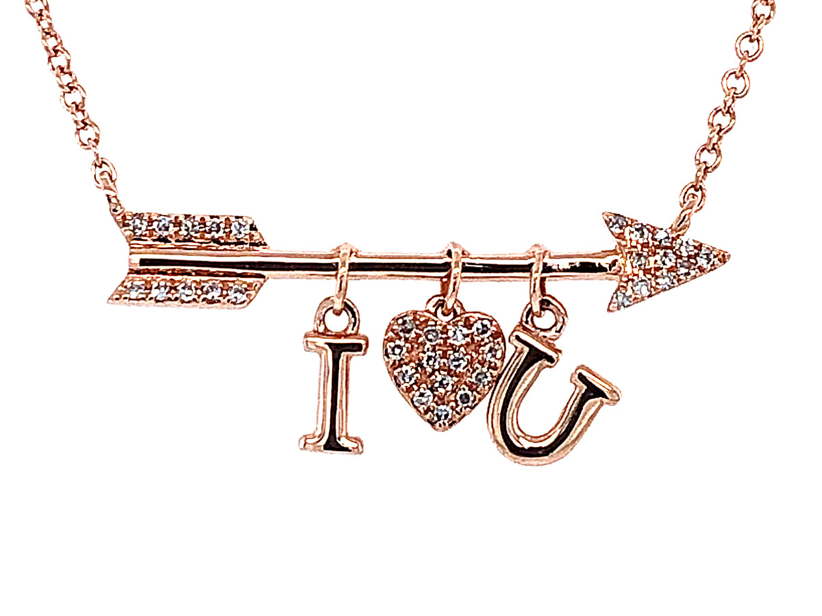 DIAMOND ARROW I HEART U PENDANT NECKLACE