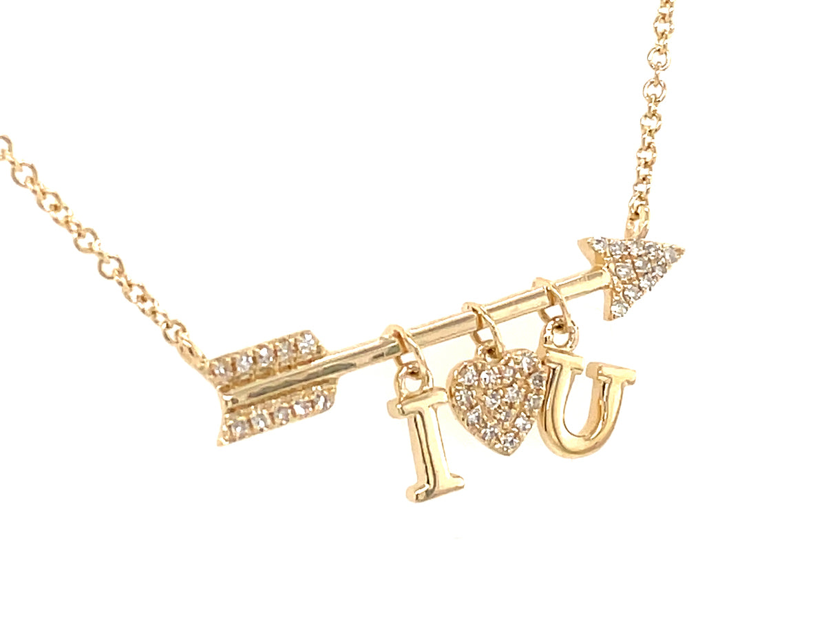 DIAMOND ARROW I HEART U PENDANT NECKLACE