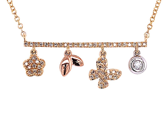 DIAMOND 4 CHARMS PENDANT NECKLACE, 18"/16", 14KWYR (N)