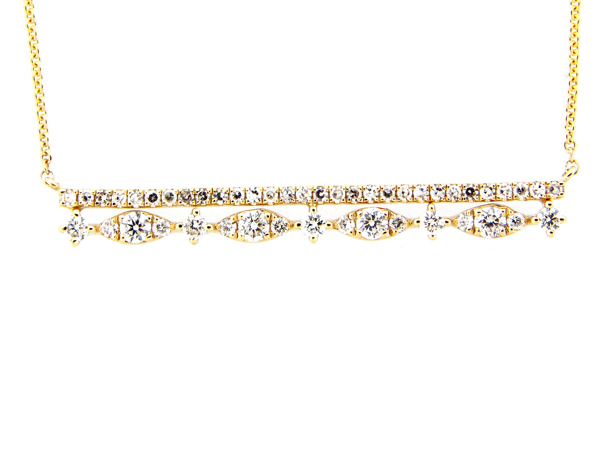 DIAMOND BAR PENDANT NECKLACE, 18"/17"/16",  14KY (N)