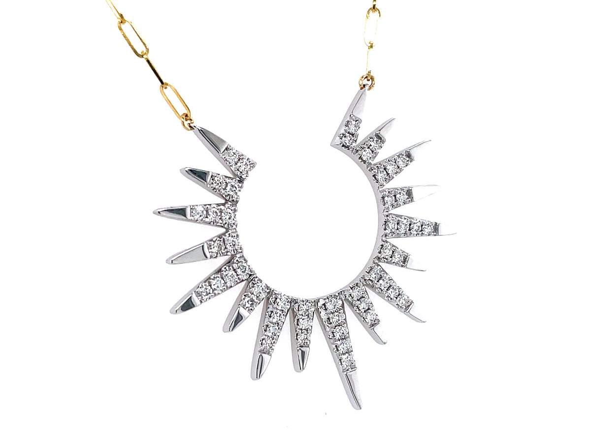 DIAMOND SUNBURST PENDANT NECKLACE, 40MM, 18" PAPER CLIP CHAIN, 14KWY (N)