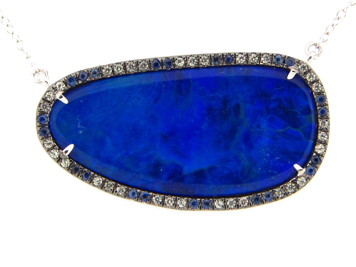 BLACK OPAL DOUBLET, BLUE & GREEN SAPPH PENDANT NECKLACE,18"/17"/16",14KW(ASBL/H)