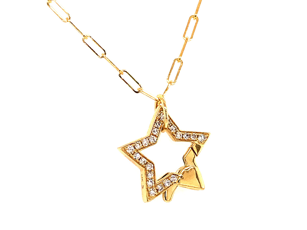 DIAMOND STAR CLASP PENDANT, 18" PAPERCLIP CHAINS, 14KY (N)