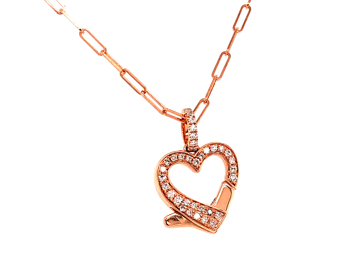 DIAMOND HEART CLASP PENDANT, 18" PAPERCLIP CHAIN