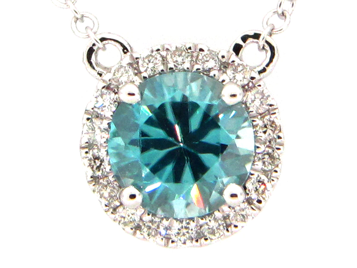 BLUE ZIRCON & DIAMOND PENDANT NECKLACE