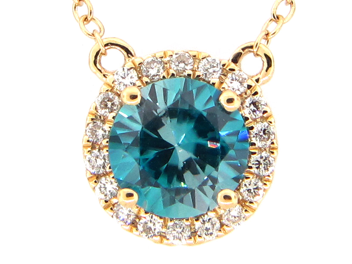 BLUE ZIRCON & DIAMOND PENDANT NECKLACE