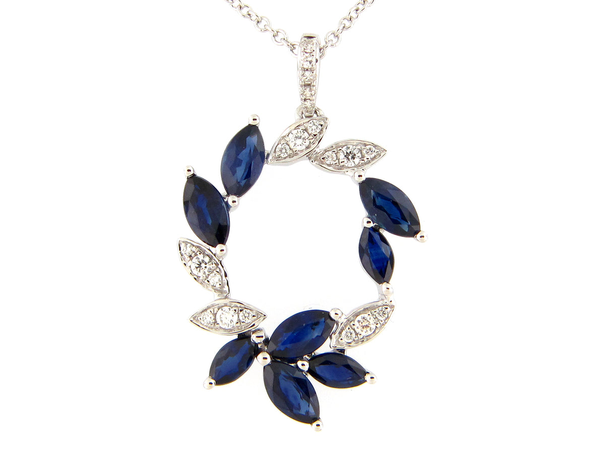 SAPPHIRE & DIAMOND WREATH PENDANT, 14KW (H)
