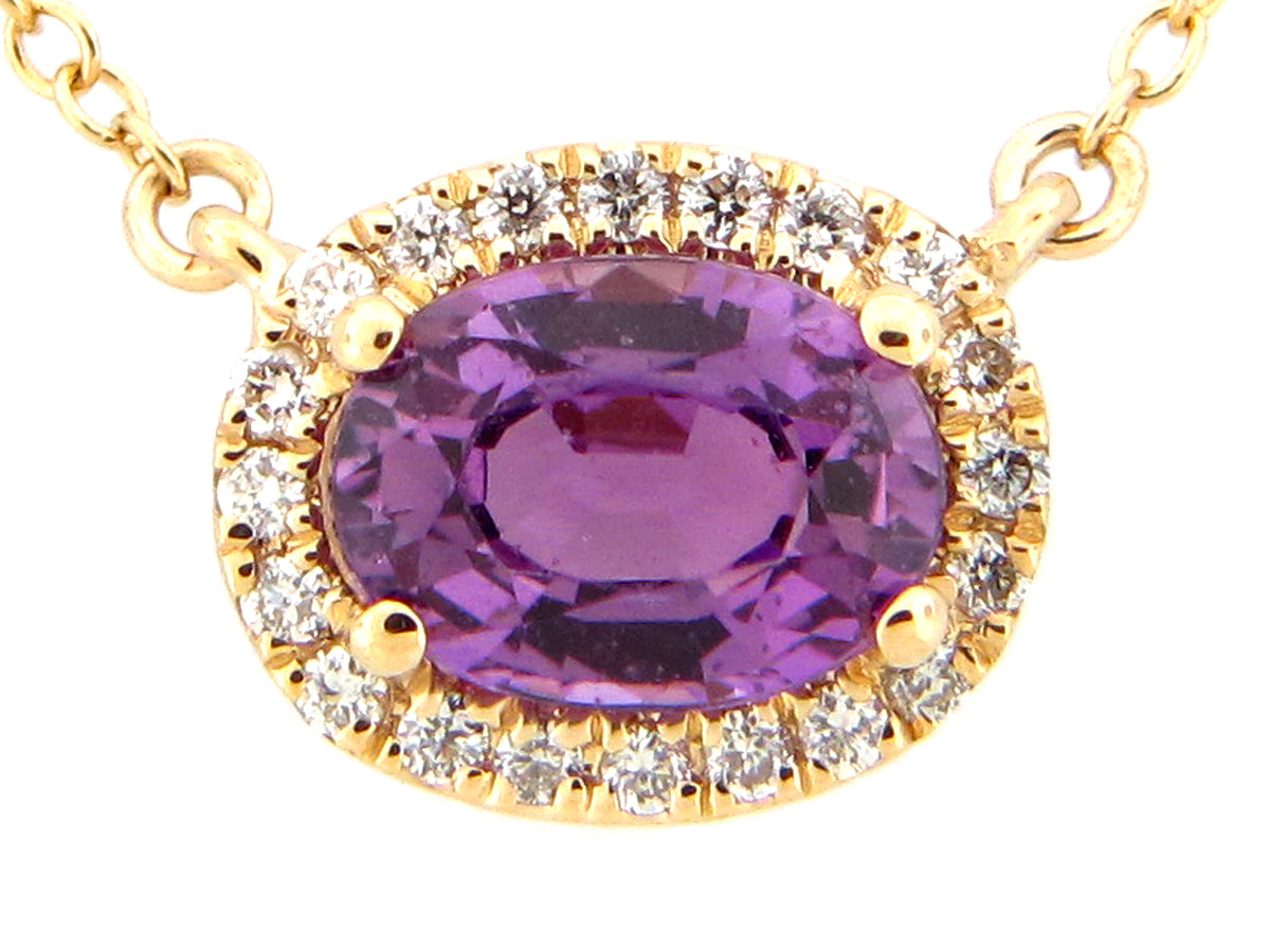 PURPLE SAPPHIRE & DIAMOND PENDANT NECKLACE, 18"/17"/16", 14KY (H)