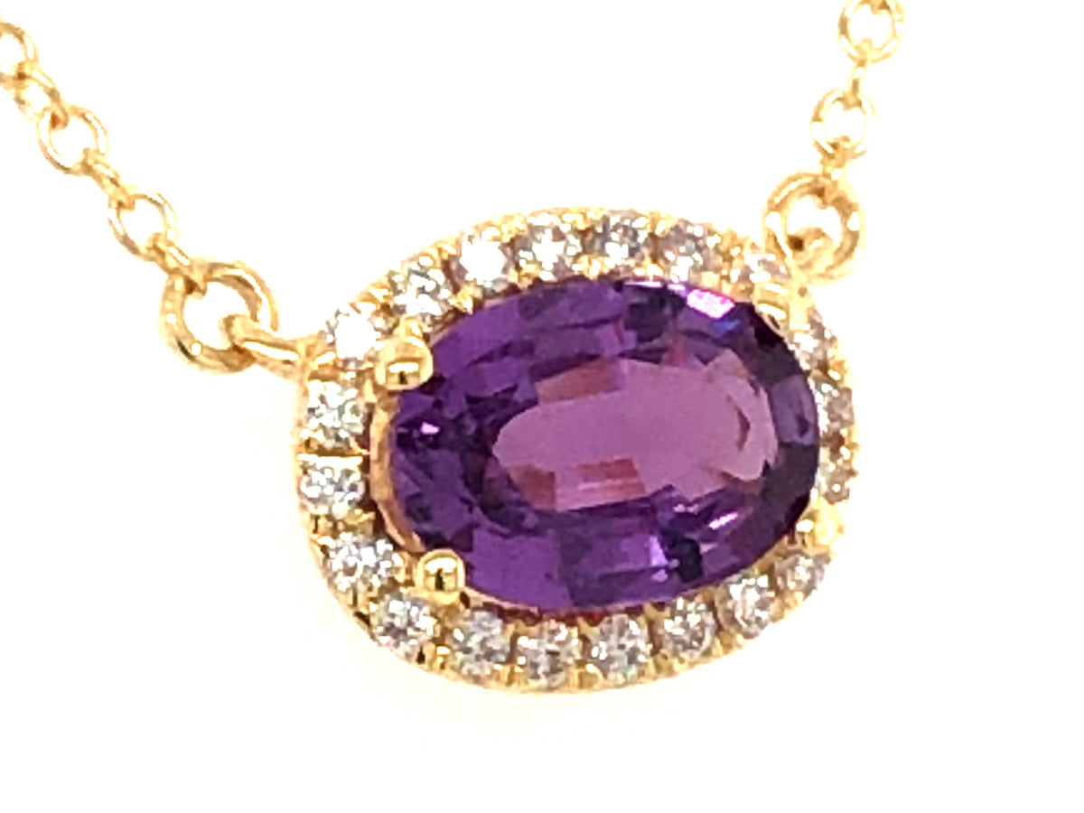 PURPLE SAPPHIRE & DIAMOND PENDANT NECKLACE, 18"/17"/16", 14KY (H)