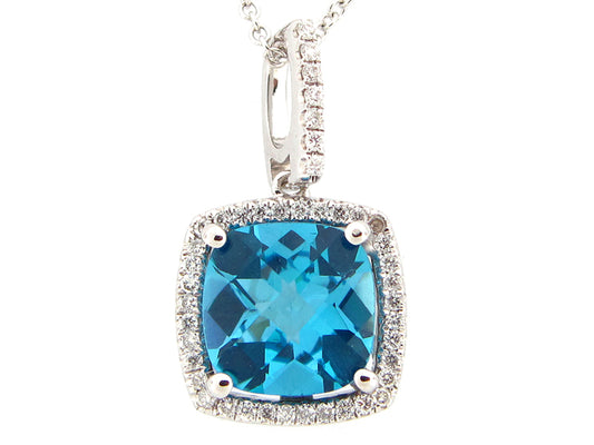 BLUE TOPAZ & DIAMOND PENDANT, 14KW (R/N), C=2.37