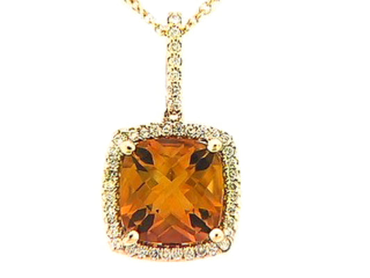 CHB CITRINE & DIAMOND PENDANT, 14KY (H)