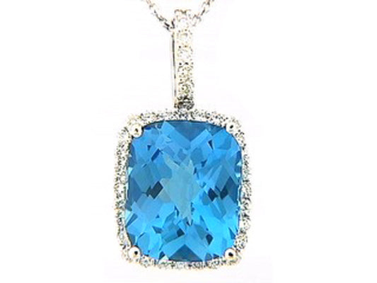 BLUE TOPAZ & DIAMOND PENDANT, 18KW (R)