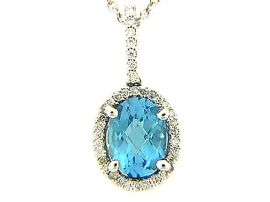 BLUE TOPAZ & DIAMOND PENDANT, 18KW (R)