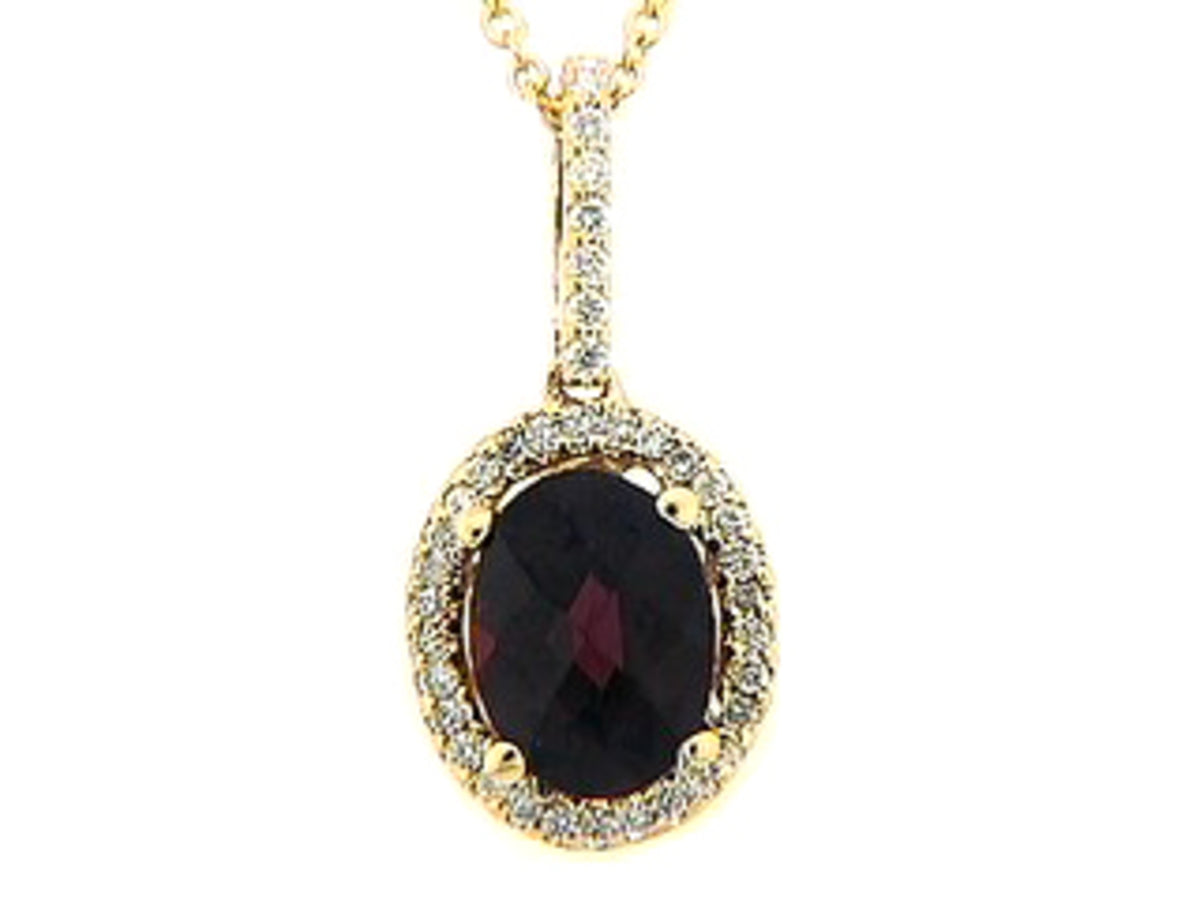 GARNET & DIAMOND PENDANT, 18KY (N)
