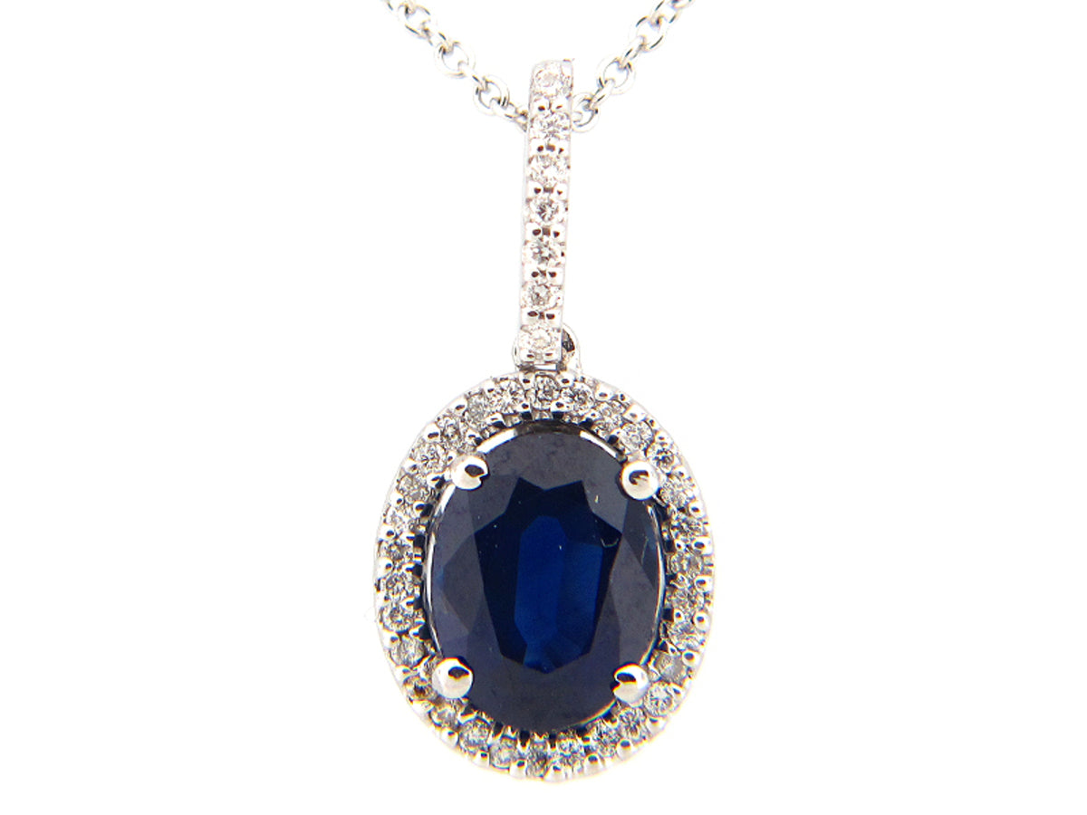 SAPPHIRE & DIAMOND PENDANT, 14KW (H)