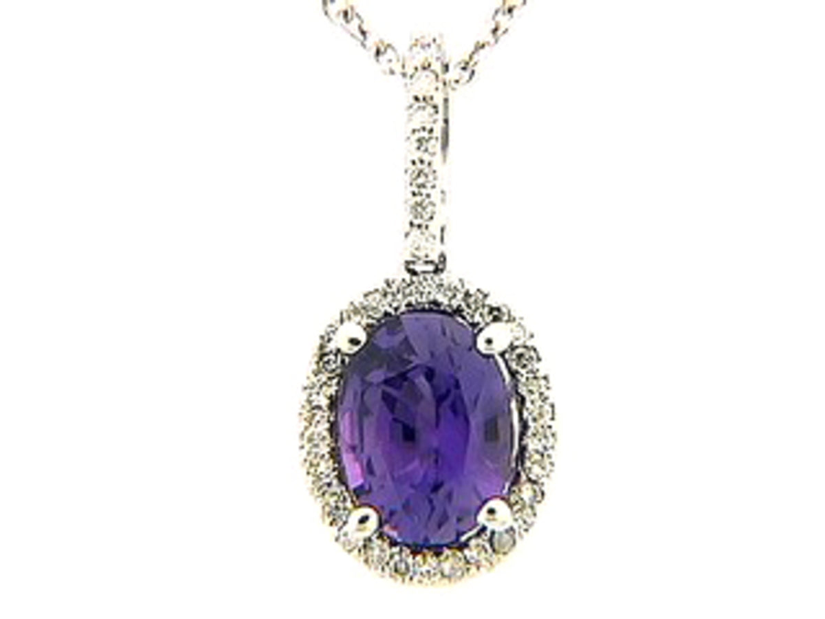 PURPLE SAPPHIRE & DIAMOND PENDANT, 18KW (H)