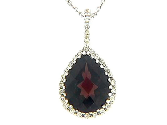 CHB GARNET & DIAMOND PENDANT, 18KW (N)