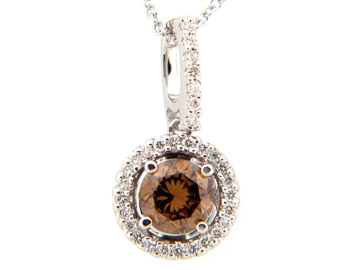 BROWN & WHITE DIAMOND PENDANT, 14KW (N), CENTER=0.42