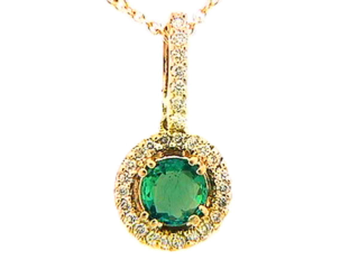 EMERALD & DIAMOND PENDANT, 18KY (O)