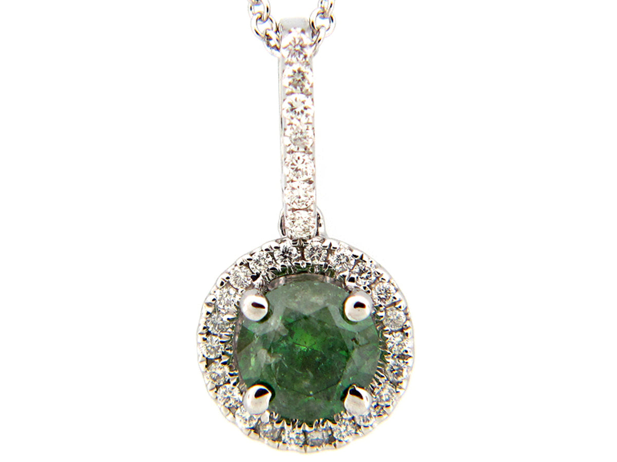 GREEN DIAMOND & DIAMOND PENDANT, 14KW (R/N), CENTER=0.61