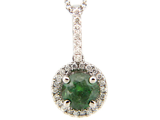 GREEN DIAMOND & DIAMOND PENDANT, 14KW (R/N), CENTER=0.61