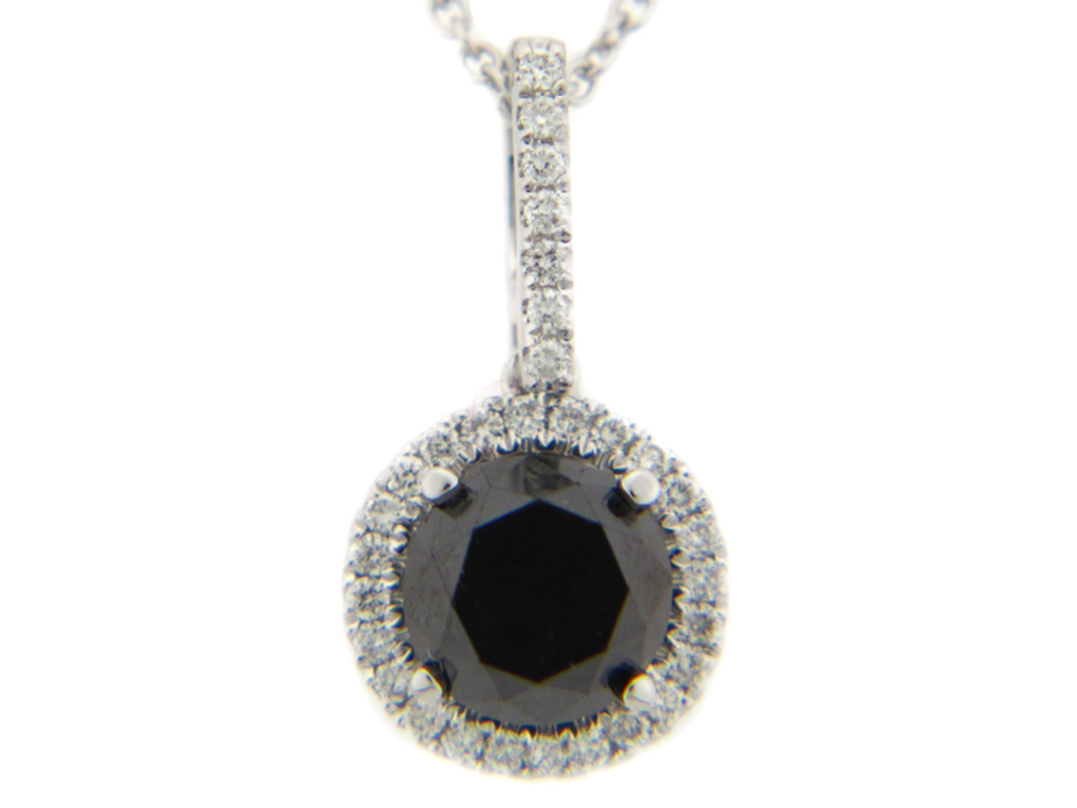 BLACK DIAMOND & DIAMOND PENDANT, 14KW (R/N), CENTER=1.26