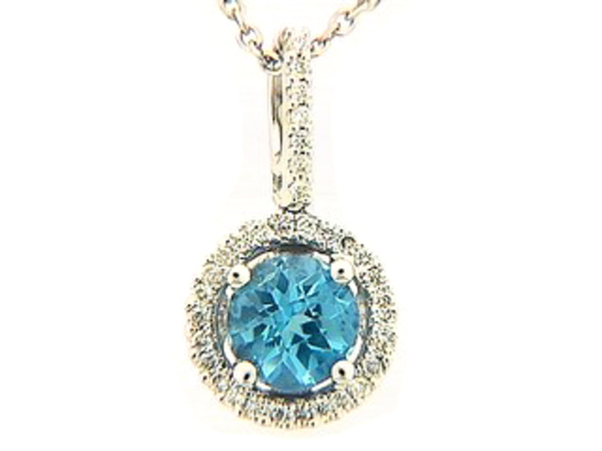 BLUE TOPAZ & DIAMOND PENDANT, 18KW (R)