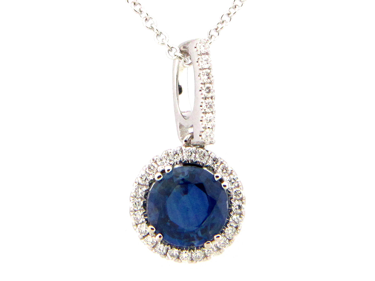 SAPPHIRE & DIAMOND PENDANT, 14KW (H)