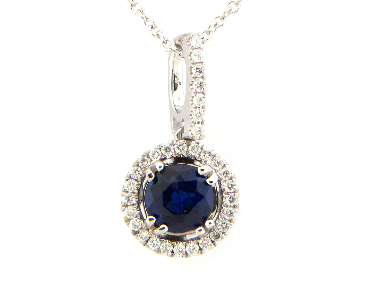 SAPPHIRE & DIAMOND PENDANT, 14KW (H)