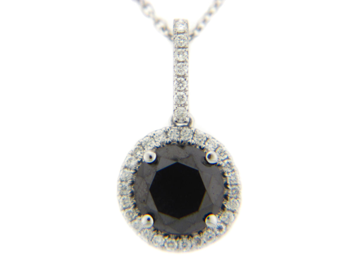 BLACK & WHITE DIAMOND PENDANT, 14KW (R/N), CENTER=1.42