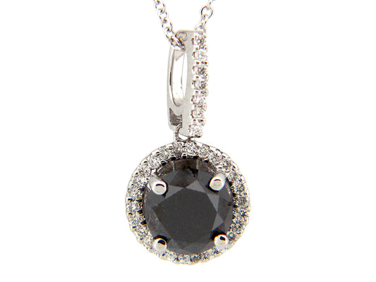 BLACK & WHITE DIAMOND PENDANT, 14KW (R/N), CENTER=1.56