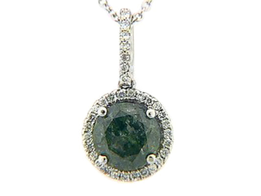 GREEN DIAMOND & DIAMOND PENDANT, 14KW (R/N), CENTER=1.18