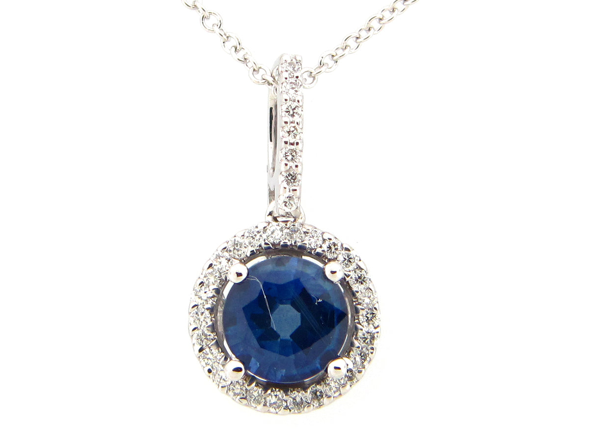 SAPPHIRE & DIAMOND PENDANT, 14KW (H)