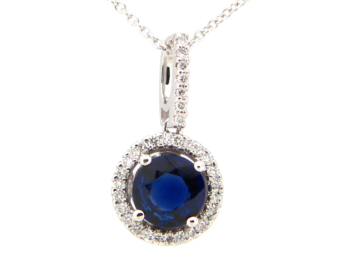 SAPPHIRE & DIAMOND PENDANT, 14KW (H)