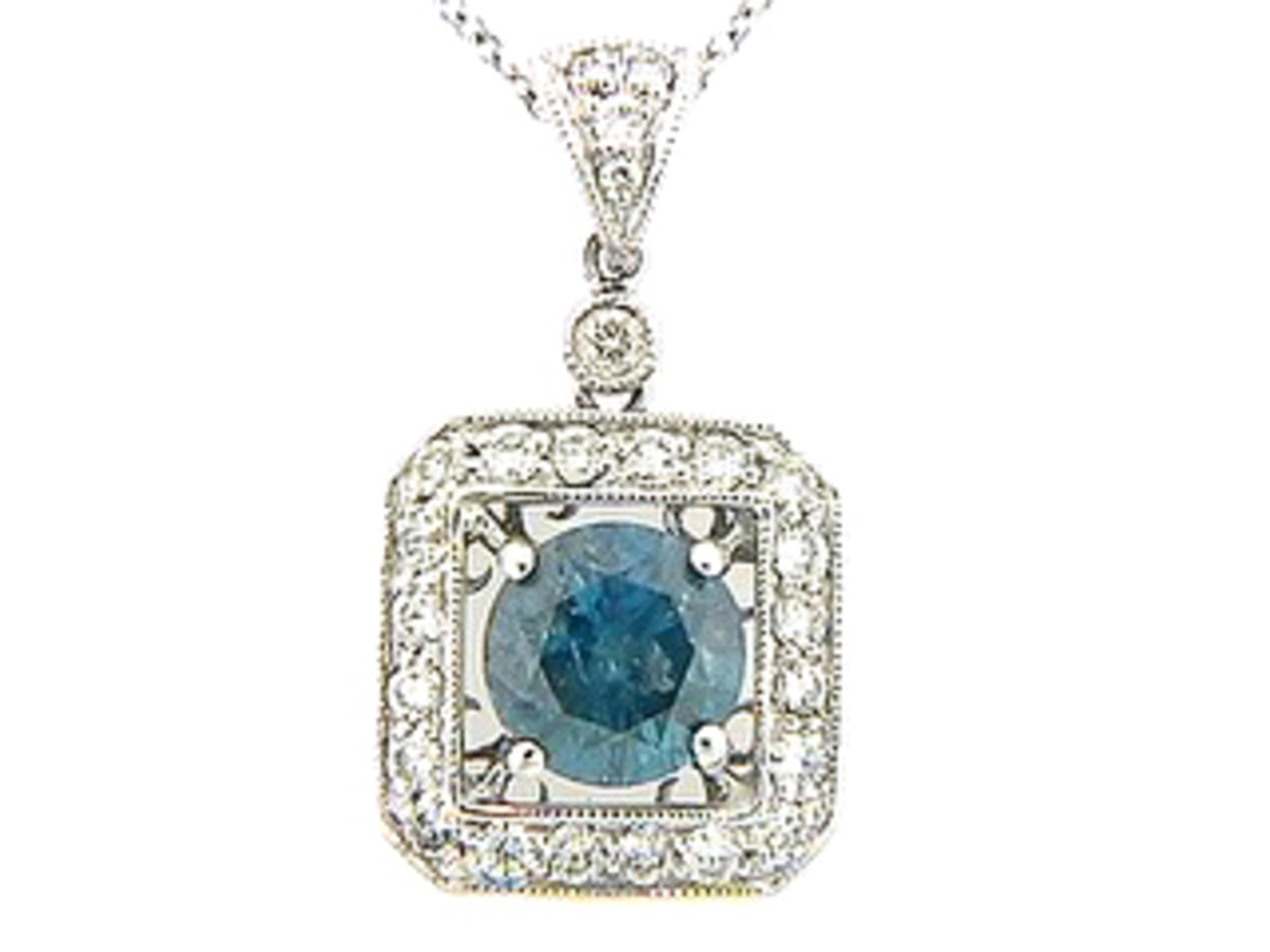 BLUE DIAMOND & DIAMOND PENDANT, 18KW (R)