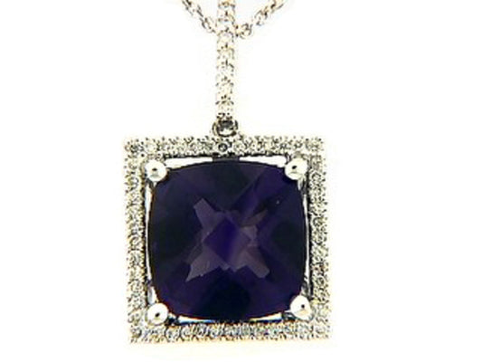AMETHYST & DIAMOND PENDANT, 18KW (H)