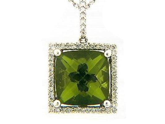 PERIDOT & DIAMOND PENDANT, 18KW (N)