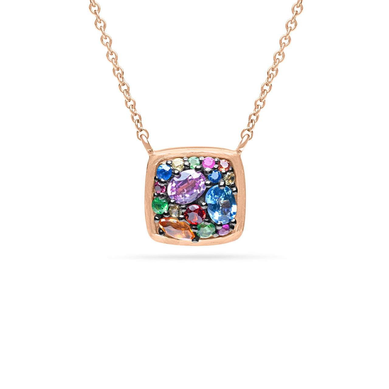 Rainbow Sapphire Cluster Cushion Necklace