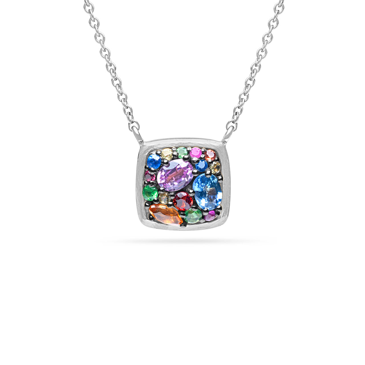 Rainbow Sapphire Cluster Cushion Necklace