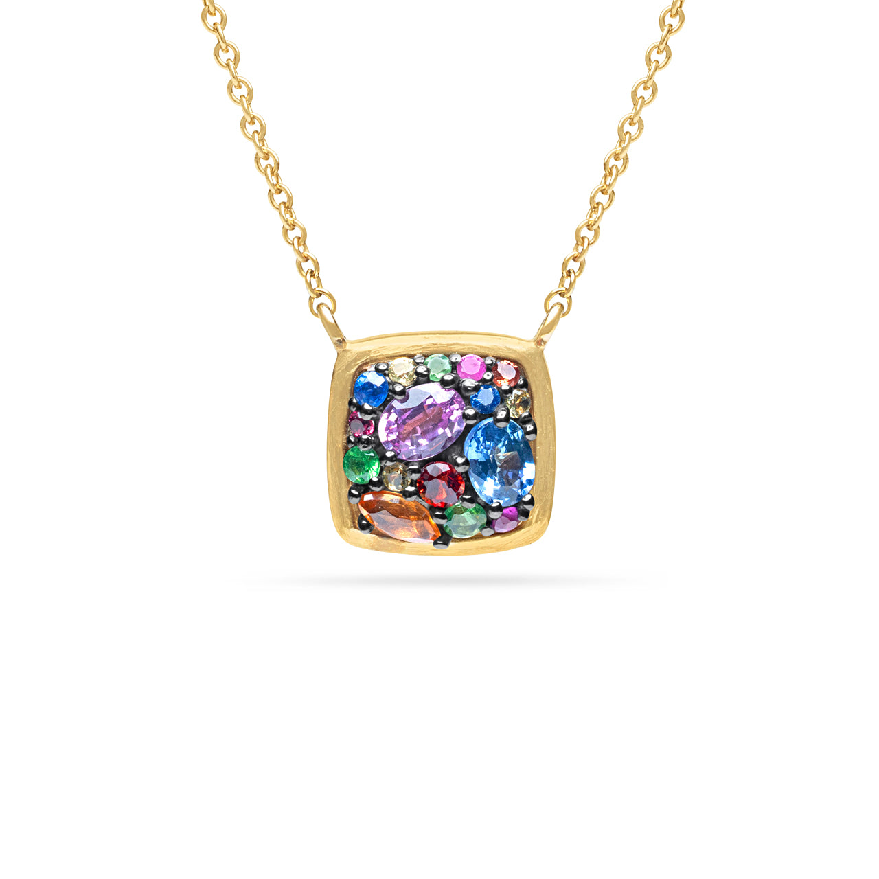 Rainbow Sapphire Cluster Cushion Necklace