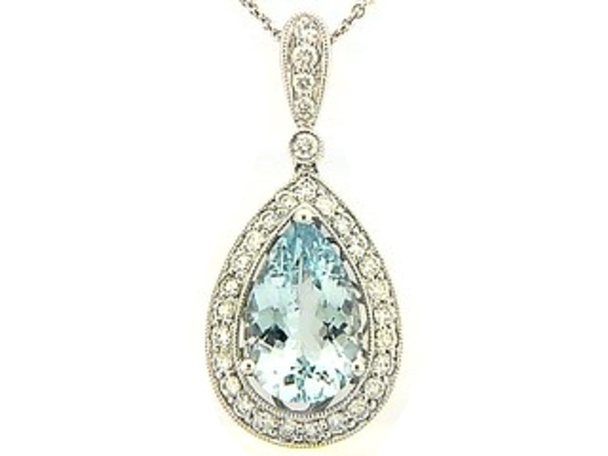 AQUA & DIAMOND PENDANT, 18KW (H)