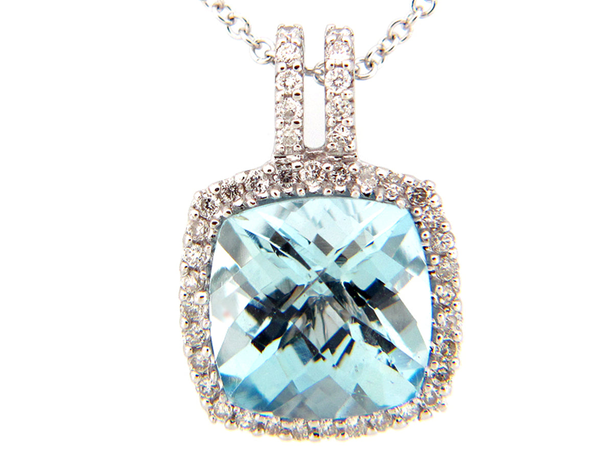 AQUA & DIAMOND PENDANT, 14KW (H)